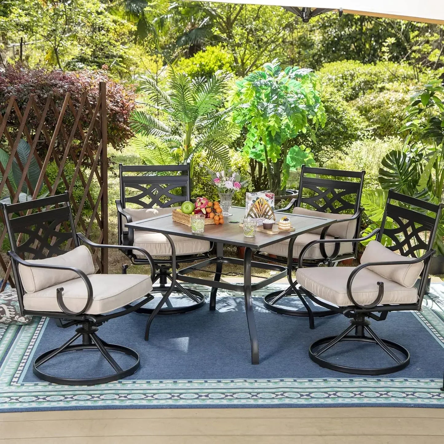 Guangbai All Weather Patio Dining Set For 4 Swivel Chairs