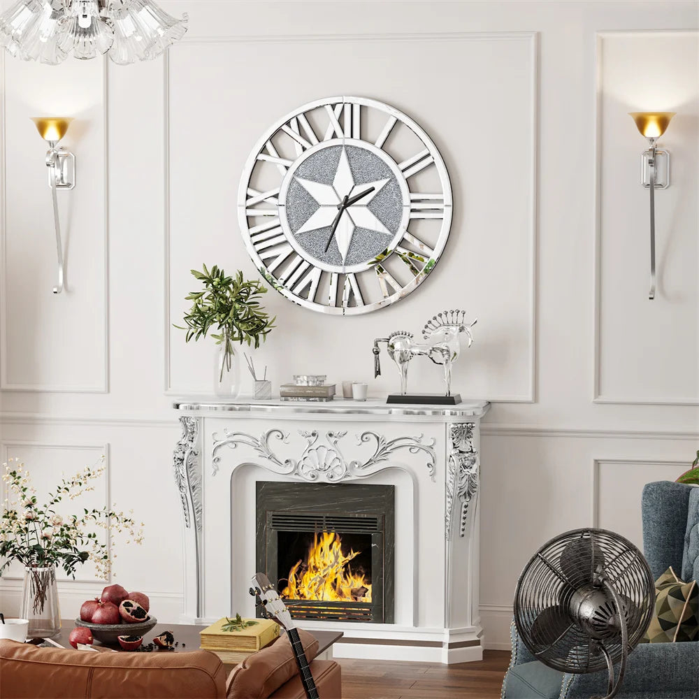 LUVODI Round Wall Clock Mirror With Roman Numerals