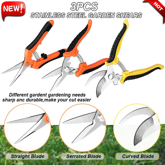 Choice Garden Pruners Set 3pc Stainless Scissors Gardeners
