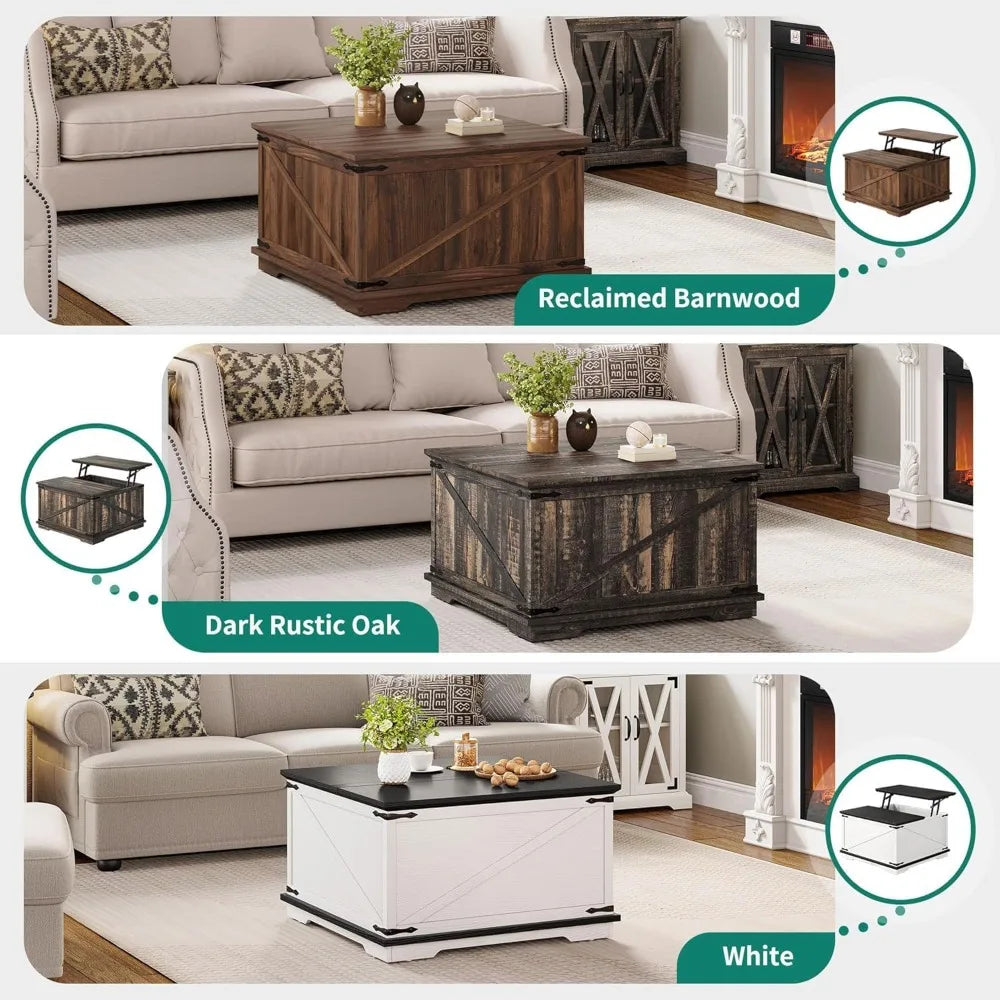 Rustic Farmhouse Lift Top Coffee Table With Hidden Storage