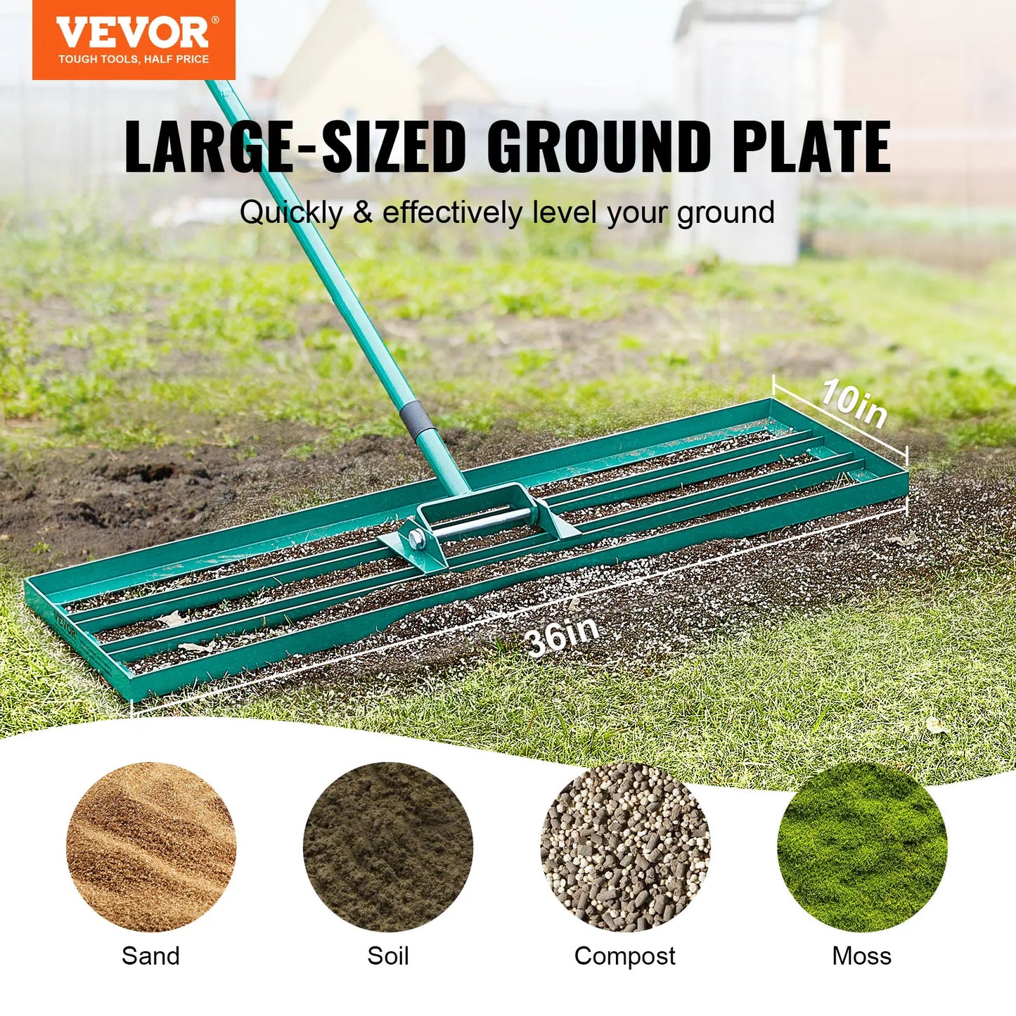 SucceBuy Lawn Leveling Rake 36x10 Heavy Duty 78 Inch Handle