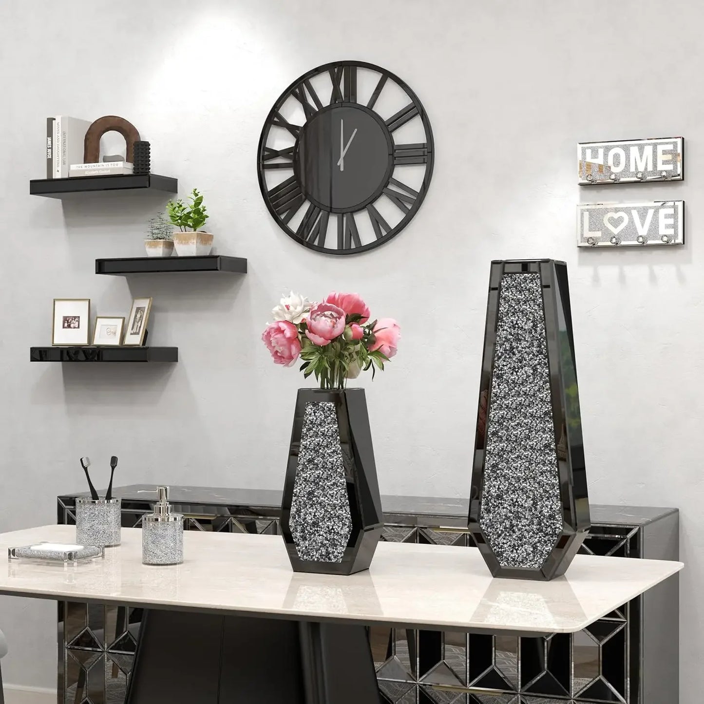 Hign-concerned Wall Clock With Roman Numerals And Mirror