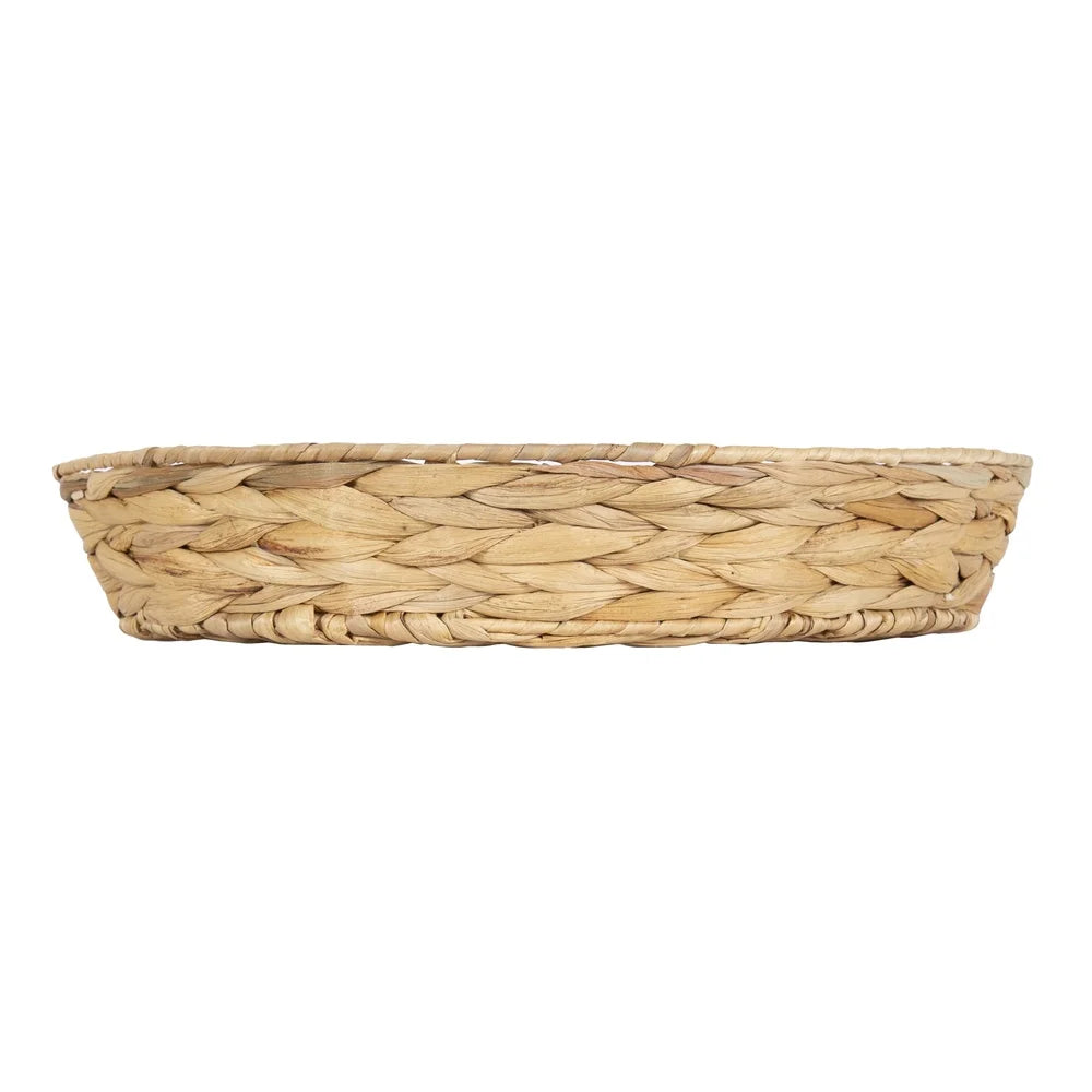 XMSJ Round Water Hyacinth Woven Tray With Handles Storage