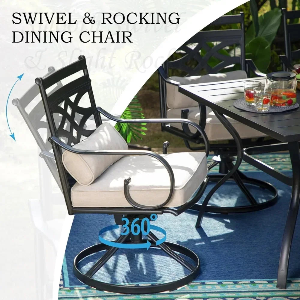 Guangbai All Weather Patio Dining Set For 4 Swivel Chairs