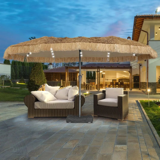 MKDK Tiki Patio Umbrella With 48 LED Lights Durable Base