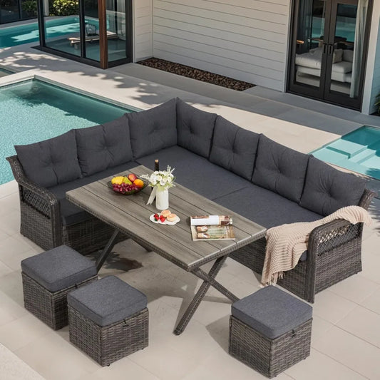 OEING 7 Piece Outdoor Patio Dining Set With HDPE Table