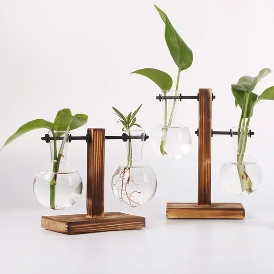 SMHXIANGQIANJIN Transparent Bulb Vase On Wooden Stand Cafe