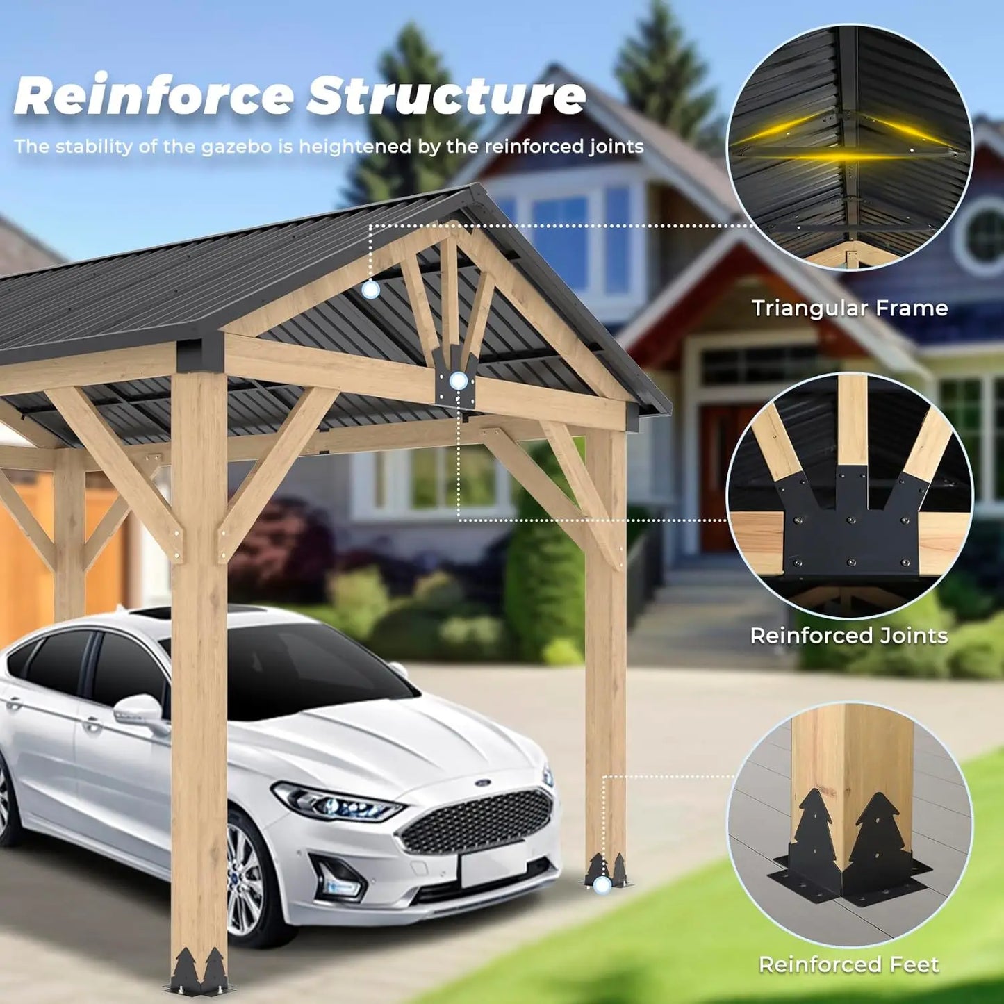 10' x 12' Wood Gazebo, Outdoor Hardtop Gazebo, Galvanized Steel Gable Roof Pergola, Outdoor Pavilion for Patio,, Customized