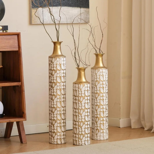 Hign Concerned Gold Metal Vases Set Of 3 Centerpiece Decor