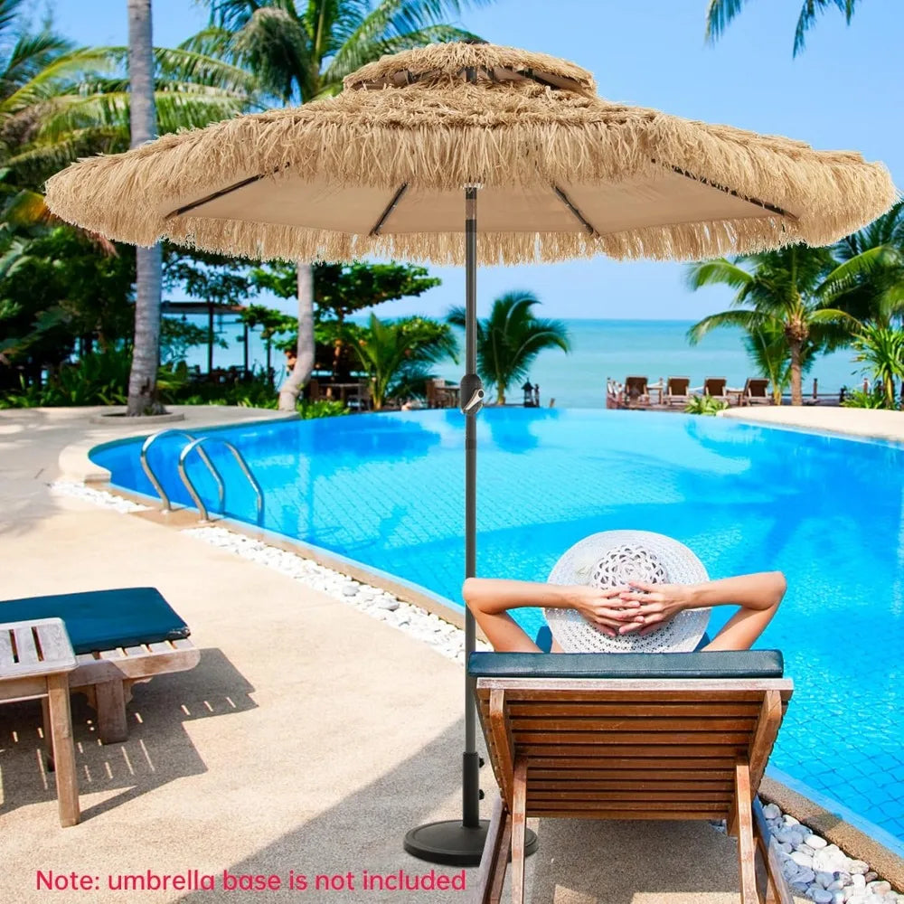Thatched Patio Umbrella 9ft With LED Lights Solar Tiki