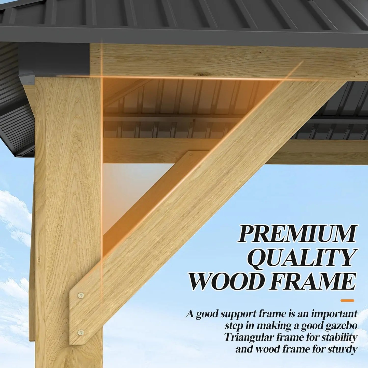 10' x 12' Outdoor Wooden Gazebo - Patio Hardtop Gazebo Permanent Wooden Pavilion with Galvanized Steel Double Roof,Backyard Deck