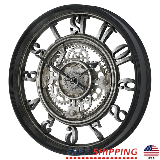 XMSJ Indoor Rustic Metal Arabic Analog Wall Clock Gears
