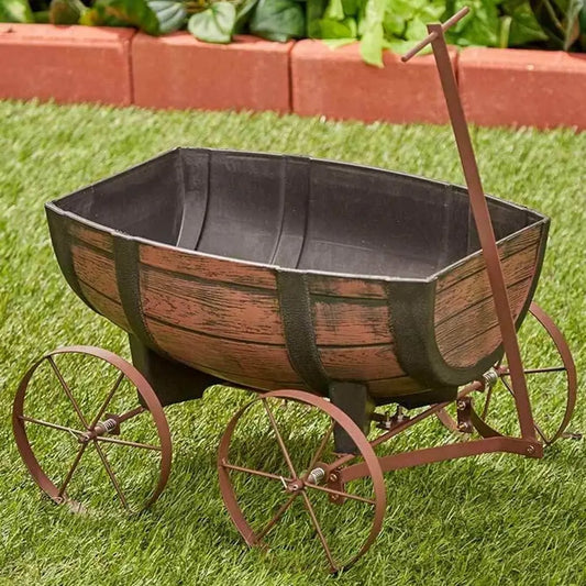 Hign-Concerned Barrel Wagon Planter Rustic Gardeners