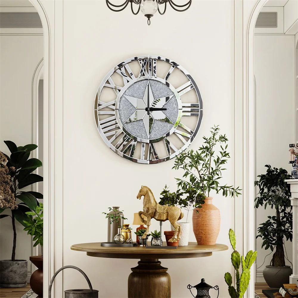 LUVODI Round Wall Clock Mirror With Roman Numerals