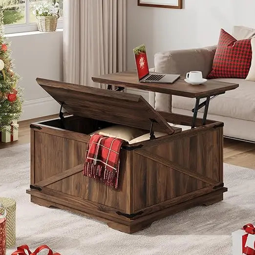 Rustic Farmhouse Lift Top Coffee Table With Hidden Storage