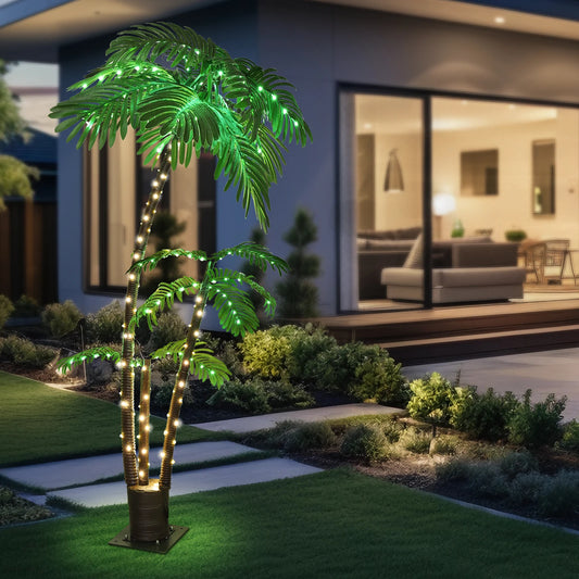 Solar Lighted Palm Tree 6ft LED For Tiki Bar Xmas Decor