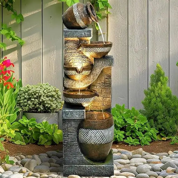 XMSJ Modern Floor Standing Cascading Water Fountain 5 Tier Garden