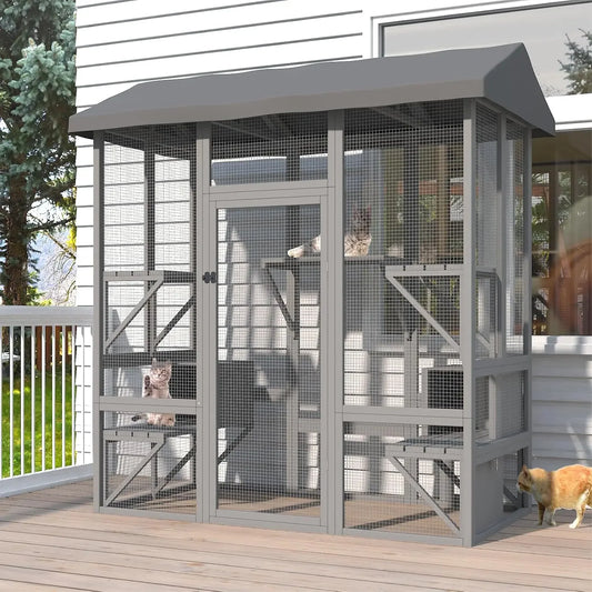 XMSJ Outdoor Catio Enclosure Large Walk In Cat Cage Roof