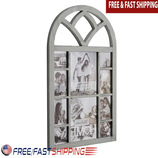 Rustic Cathedral Window Photo Collage Frame Holds 10 Pictures