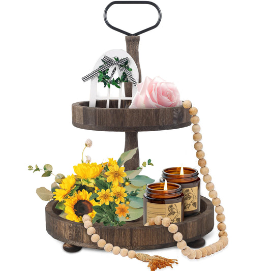 Choice 2 Tier Wood Tiered Tray Detachable Fall Farmhouse