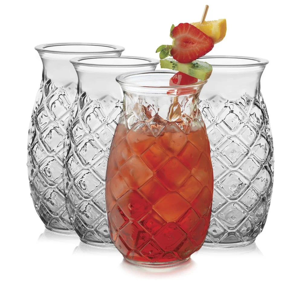 XMSJ Pineapple Tiki Glasses 4 Lead Free Eco Party Sets