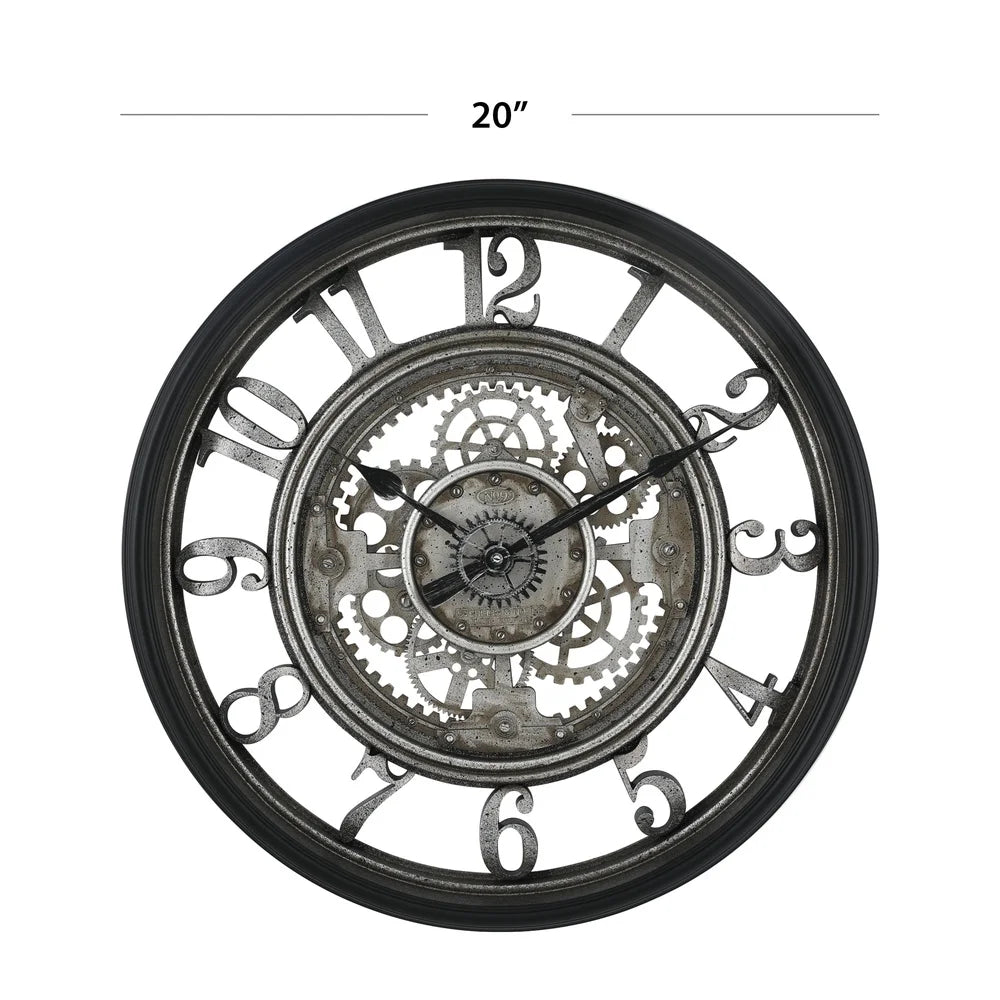 XMSJ Indoor Rustic Metal Arabic Analog Wall Clock Gears