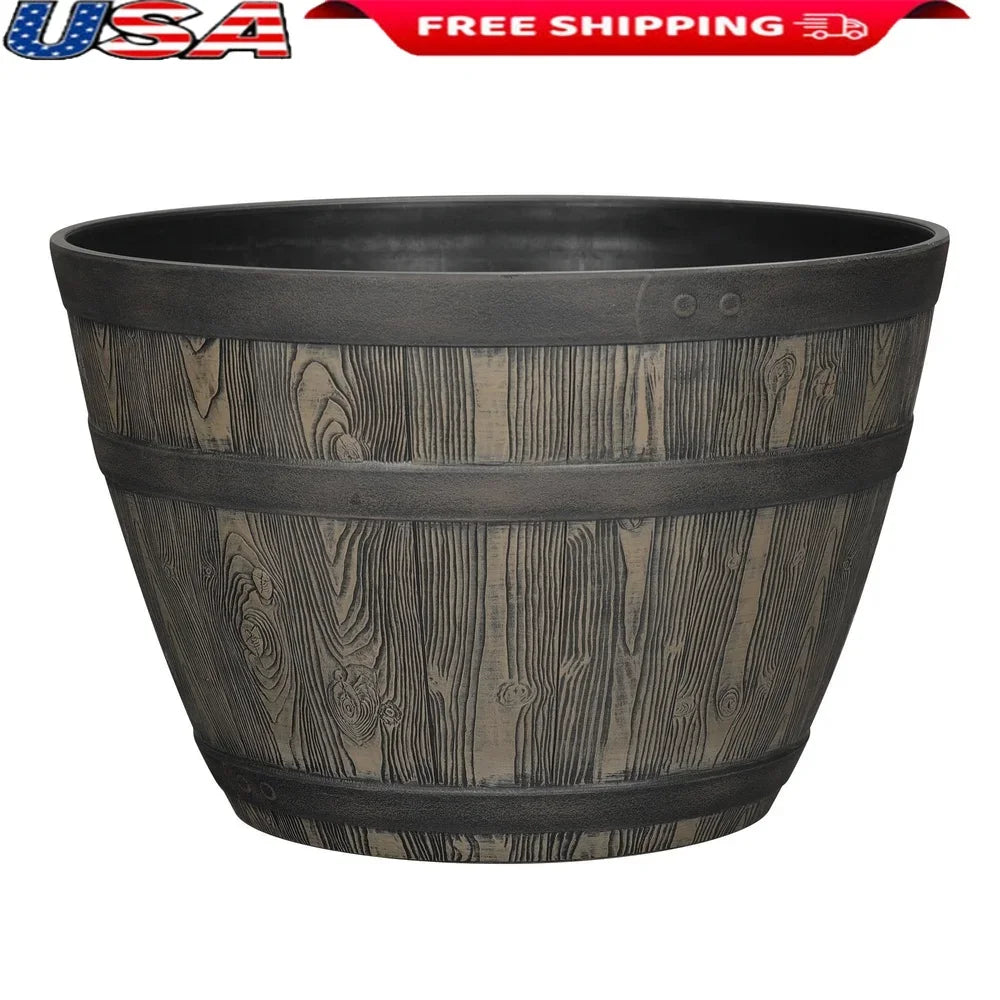Hign-concerned Rustic Whiskey Barrel Planter UV Resistant Plastic