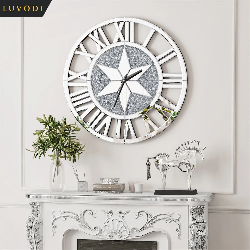 LUVODI Round Wall Clock Mirror With Roman Numerals