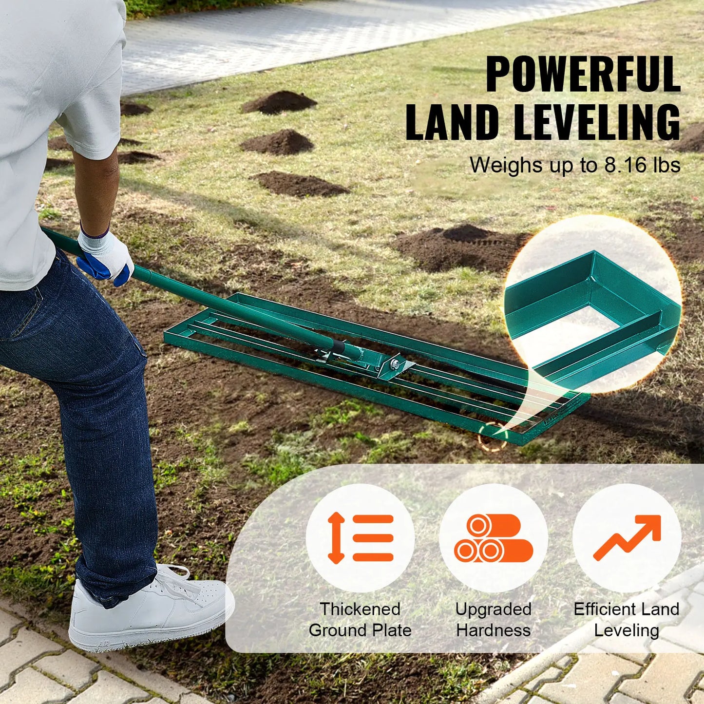 SucceBuy Lawn Leveling Rake 36x10 Heavy Duty 78 Inch Handle
