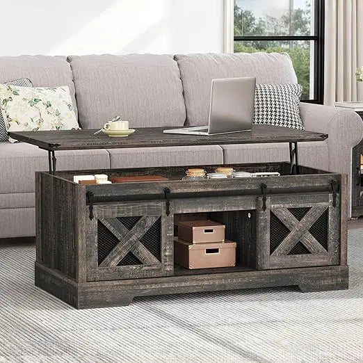 Rustic Farmhouse Lift Top Coffee Table With Hidden Storage