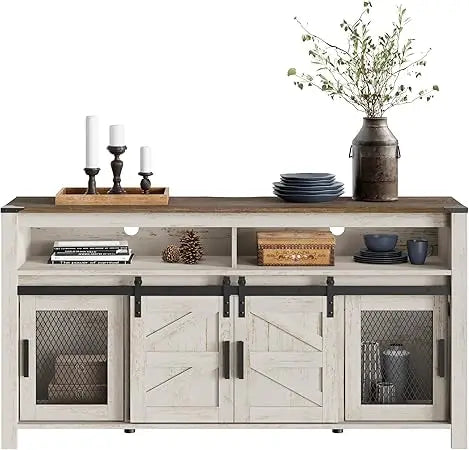 MKDK Farmhouse Buffet Cabinet With Sliding Barn Doors