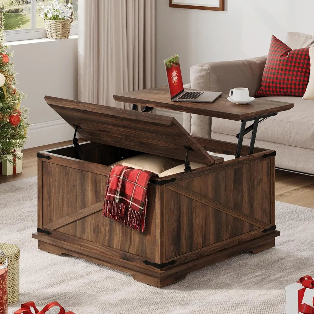 Rustic Farmhouse Lift Top Coffee Table With Hidden Storage