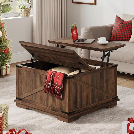 Rustic Farmhouse Lift Top Coffee Table With Hidden Storage