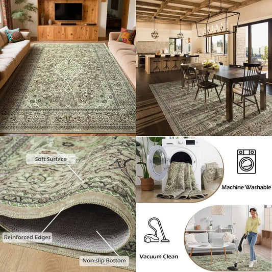 Color Sage Green 6x9 Washable Area Rug Non Slip Backing