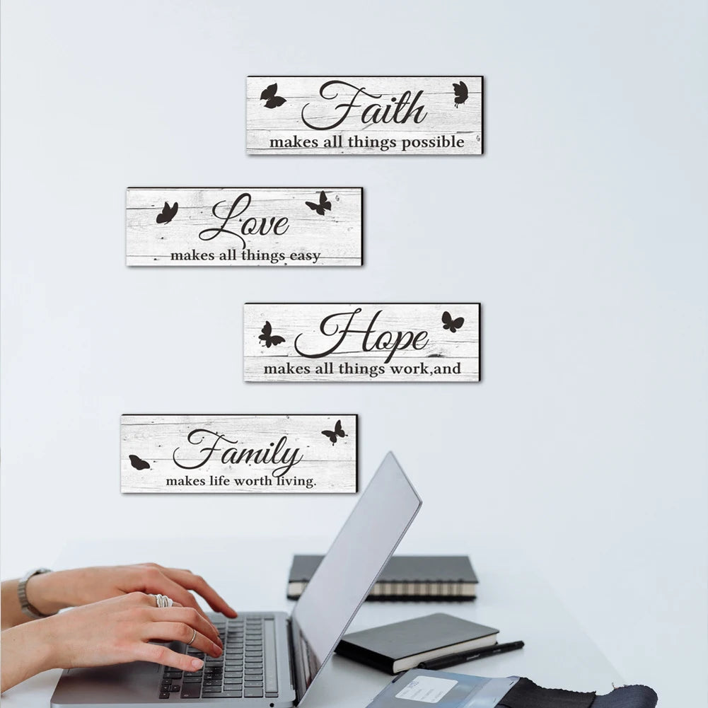 Hign-concerned Farmhouse Wooden Sign Family Love Faith Hope