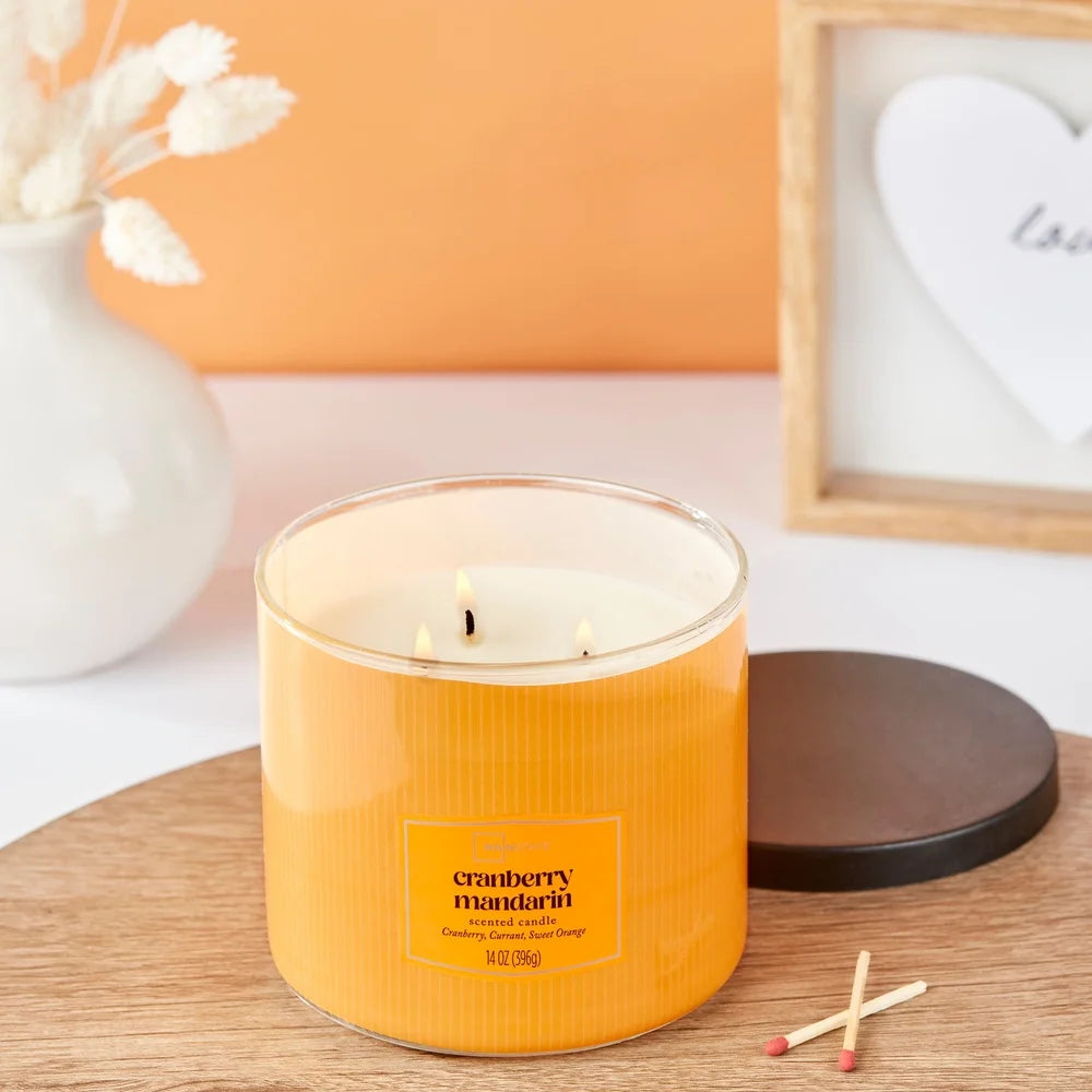 XMSJ Cranberry Mandarin Scented Candle 3 Wick Home Decor