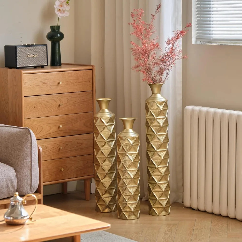 Hign Concerned Gold Metal Vases Set Of 3 Centerpiece Decor