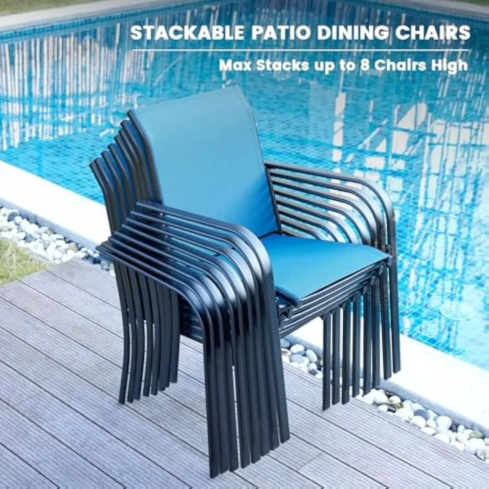 Color Patio Dining Set 7 Pieces With Stackable Chairs