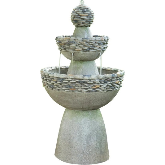 Outdoor 3 Tier Zen Style Pedestal Fountain Stone Trim