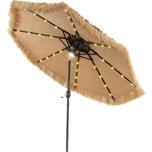Thatched Patio Umbrella 9ft With LED Lights Solar Tiki