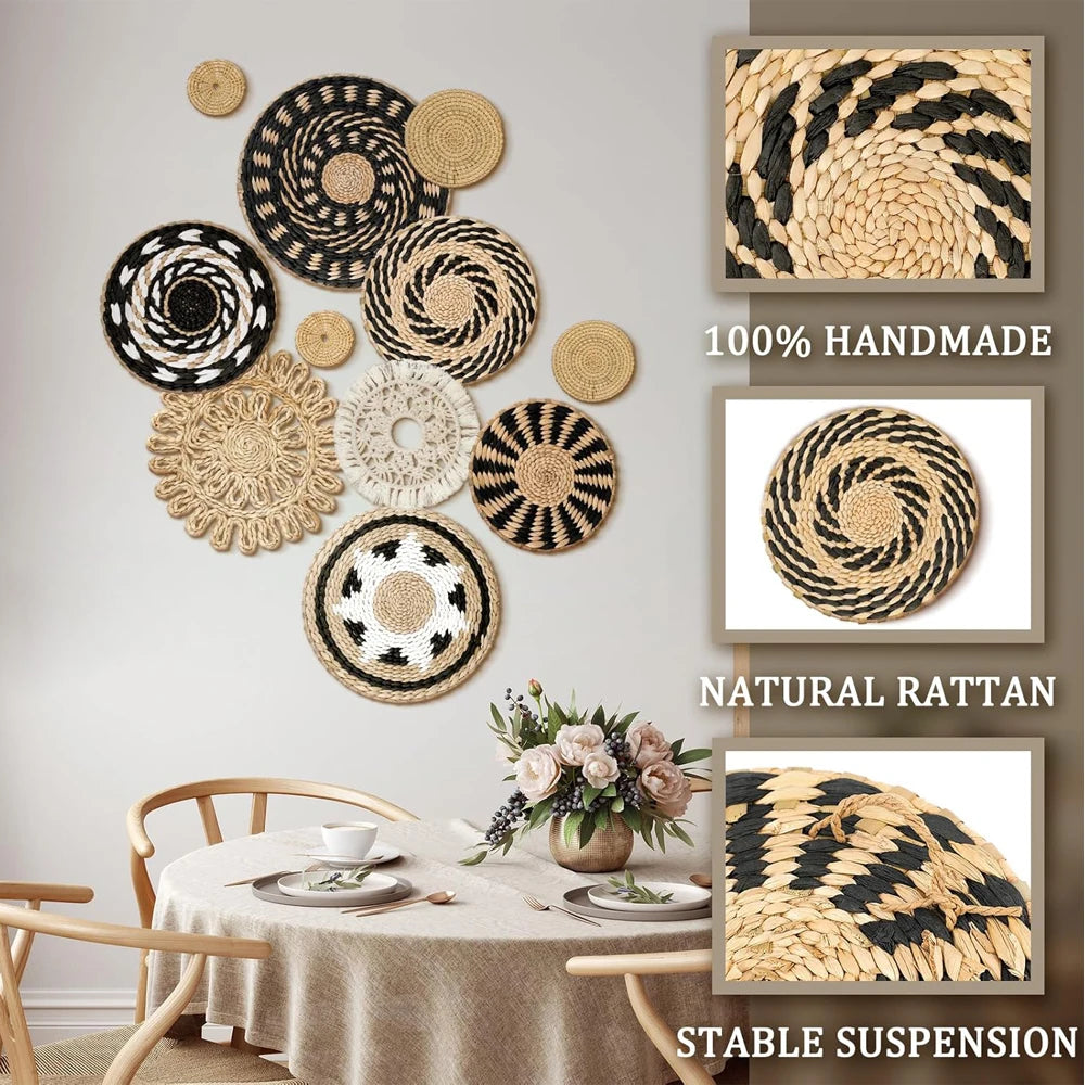 EliteHMX Boho Wall Basket Decor 11 Pcs Woven Baskets Home
