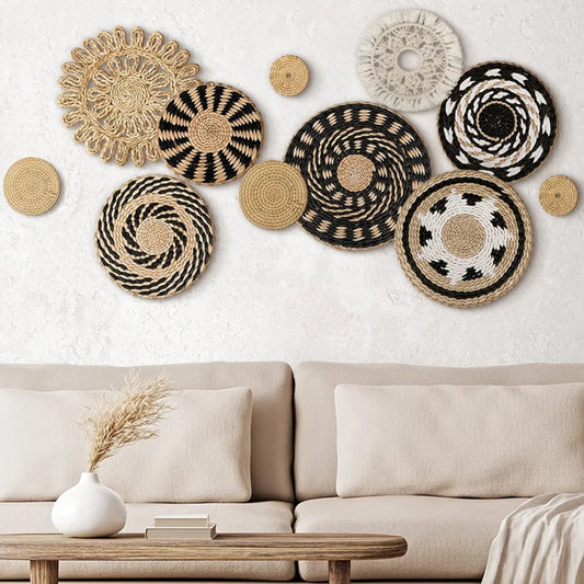 EliteHMX Boho Wall Basket Decor 11 Pcs Woven Baskets Home