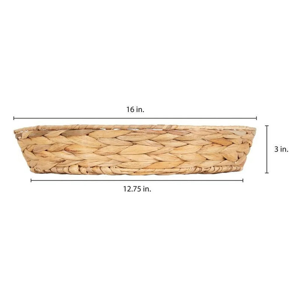 XMSJ Round Water Hyacinth Woven Tray With Handles Storage