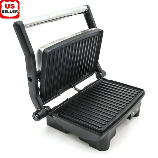 3 in 1 Panini Press Grill Electric Compact Non-Stick Cooking Surface Flat Griddle Grease Drawer Cool-Touch Handle Kitchen
