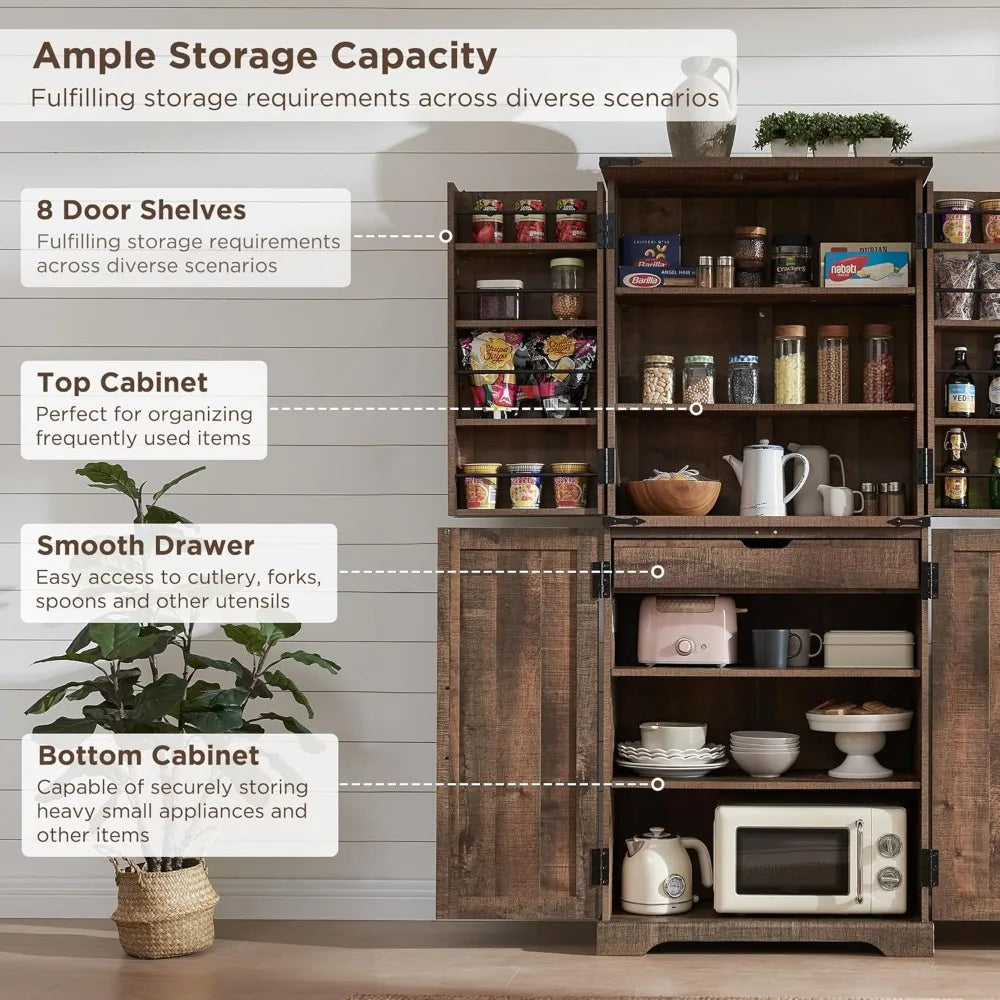 RBXCHign Rustic Farmhouse Pantry Cabinet Barn Doors