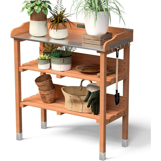 Hign Durable Garden Potting Bench For Gardeners With Hooks
