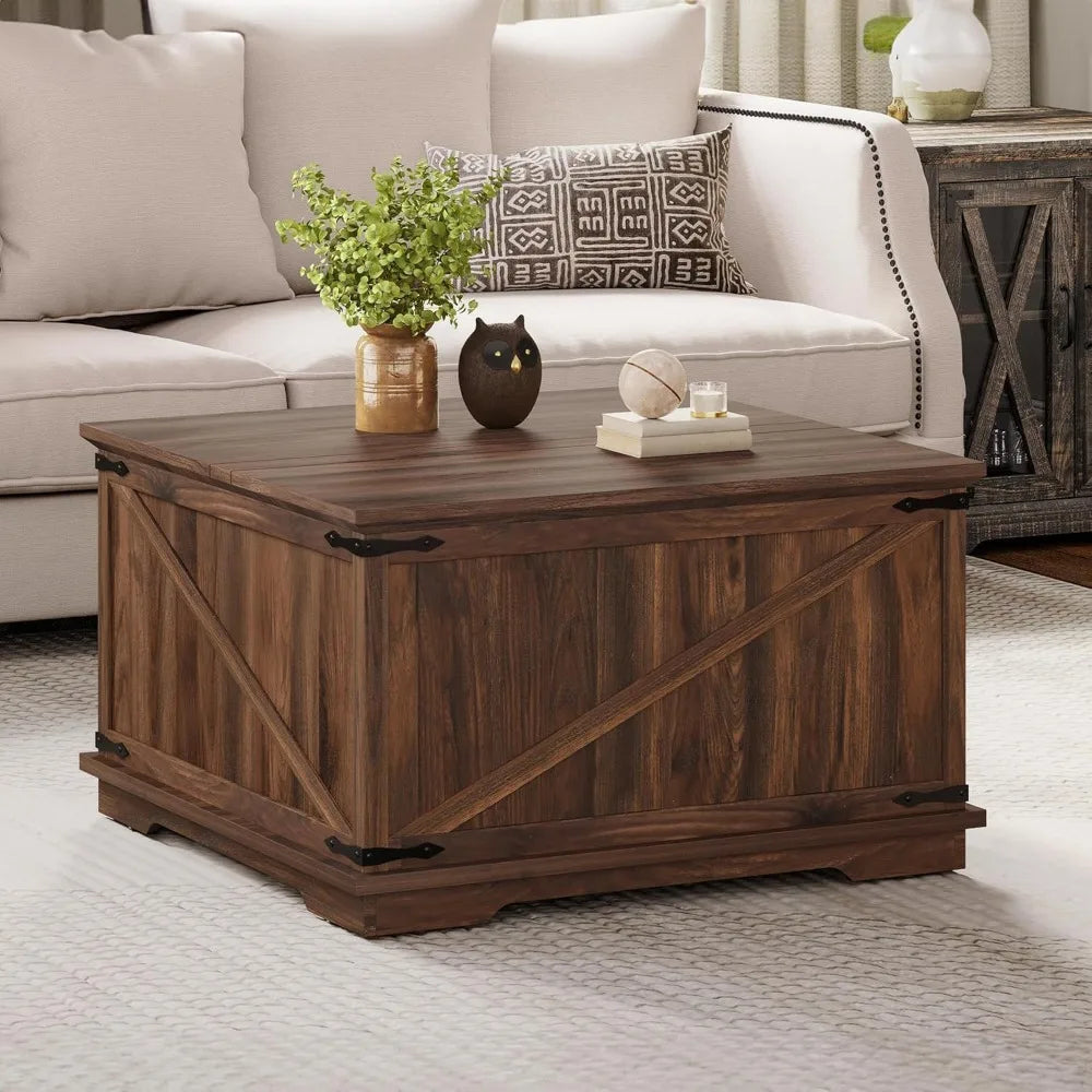 Rustic Farmhouse Lift Top Coffee Table With Hidden Storage