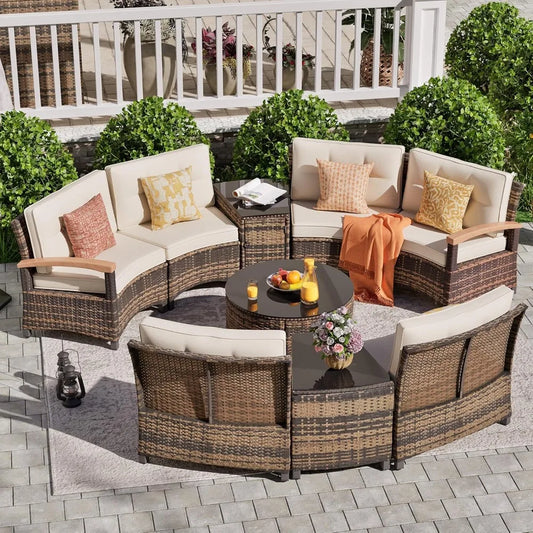 Angduo Outdoor Patio Rattan Set Half Moon Sectional