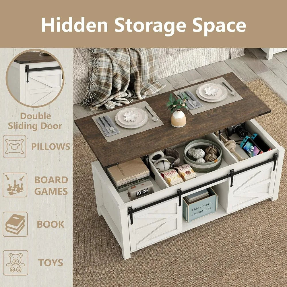 Lift Top Coffee Table Storage Farmhouse Rustic Sliding