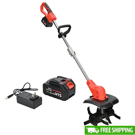 XMSJ 21V CordlessHybridTillerCultivator 300RPM HighPerformance4AhBatteryDisplay Gauge